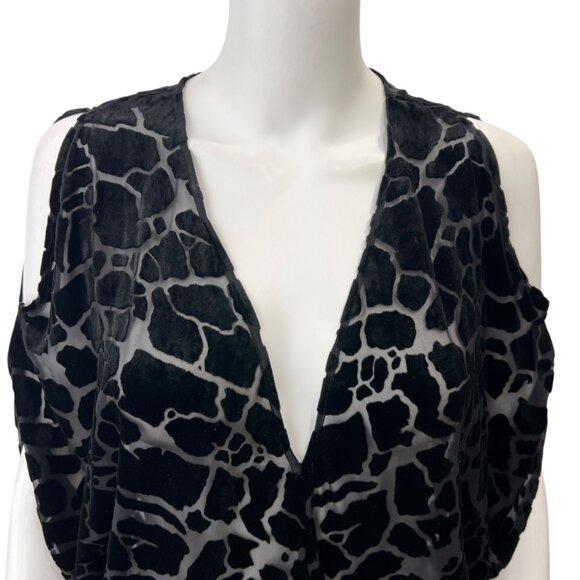 $595 Maria Cornejo Ikram Black Velvet Animal Print Sheer Cold Shoulder Top sz 8 - Picture 2 of 7